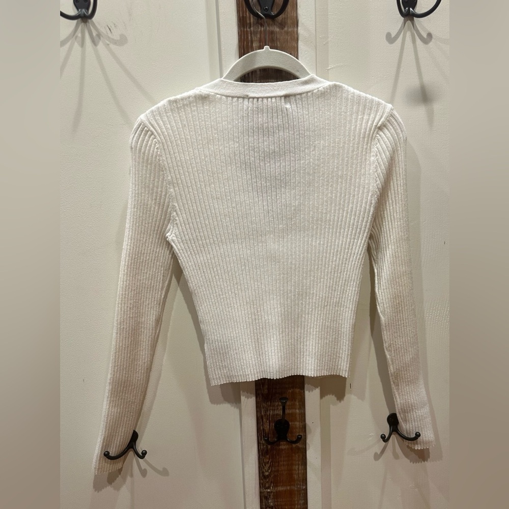 Women's White Ribbed Sweater - Picture 2 of 2